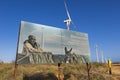 Wind mills in El Cabo De La Vela and sign board about Wayuu, Col