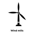 Wind mills icon vector isolated on white background, logo concept of Wind mills sign on transparent background, black filled Royalty Free Stock Photo