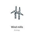 Wind mills outline vector icon. Thin line black wind mills icon, flat vector simple element illustration from editable ecology Royalty Free Stock Photo