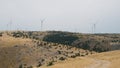 Wind mills on wind farm in Mostar, Bosnia and Herzegovina. Green energy, decarbonization, sustainable energy