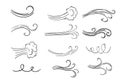 Wind motion doodle line swirl hand drawn steam weather blow isolated on white background. Atmosphere action element.