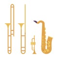 Wind musical instrument, brass and woodwind set Royalty Free Stock Photo