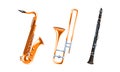 Wind Musical Instruments with Saxophone and Trombone Vector Set