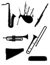 wind musical instruments set icons black outline silhouette stock vector illustration Royalty Free Stock Photo