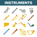 Wind Musical Instruments Vector Color Icons Set
