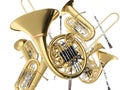 Wind musical instruments on white