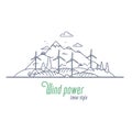 Wind power concept thin line vector illustration. Windmill energy as an alternative electricity resource. Outline style
