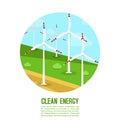 Wind power generates energetics vector illustration. For an environmentally friendly life. Green energy, feeding energy