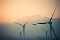 Wind power generation turbine closeup at dusk Royalty Free Stock Photo