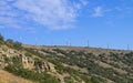 Wind power generators on top of a mountain. Crimea. Royalty Free Stock Photo