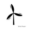 wind power icon, windmill black logo, eco symbol, alternative renewable energy sources vector icon Royalty Free Stock Photo