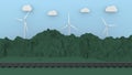 Wind power mills in the mountains 3D rendering