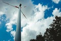 Wind power plant in the Europe - photo from the ground. Turbine green energy electricity technology concept. Renewable wind energy Royalty Free Stock Photo