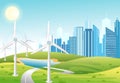 Wind power plant. Wind turbines. Green energy industrial concept. Vector illustration in flat cartoon style of wind Royalty Free Stock Photo