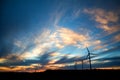 Wind power plants in sunset on Paul da Serra plain, Madeira island, Portugal