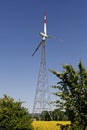 Wind power station with field in spring Royalty Free Stock Photo