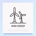 Wind power: two windmills thin line icon. Modern vector illustration of rotational energy