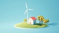 Wind-powered water pump set against a solid light blue background, located on a remote rural farm, symbolizing sustainable Royalty Free Stock Photo