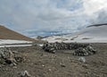 Wind protection walls maden from volcanic rocks for tent in Hrafntinnusker campsite, Laugavegur hike, Fjallabak Nature Reserve, Royalty Free Stock Photo