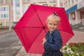 Wind rain, umbrella red, beautiful girl, fun