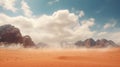 The wind raises the dust in Wadi Rum, Sahara or Arabian desert