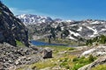 Wind River Range, Rocky Mountains, Wyoming, views from backpacking hiking trail to Titcomb Basin from Elkhart Park Trailhead going Royalty Free Stock Photo