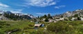 Wind River Range, Rocky Mountains, Wyoming, views from backpacking hiking trail to Titcomb Basin from Elkhart Park Trailhead going Royalty Free Stock Photo