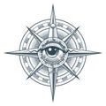 Wind Rose Compass with All Seeing Eye Inside Tattoo Royalty Free Stock Photo