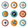 Wind rose compass flat vector symbols set