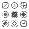 Wind rose compass flat vector symbols set