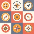 Wind rose compass flat vector symbols set Royalty Free Stock Photo