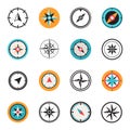 Wind rose compass flat vector symbols set