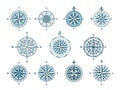 Wind rose compass icons. Cartography elements, vintage navigation. Marine signs, east north nautical pointer. Discovery Royalty Free Stock Photo