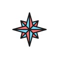 Wind rose, compass, navigation flat color line icon. Royalty Free Stock Photo