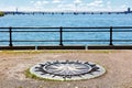 Wind rose compass on saint Helen`s island, saint Lawrence river and Jacoues cartier bridge in Montreal, Quebec, Canada