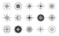 Wind rose. Compass signs. Nautical instruments for north orientation. Black and white contour cartographic symbols Royalty Free Stock Photo