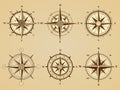 Wind rose. Nautical marine travel symbols for ancient ocean navigation map vector retro symbols Royalty Free Stock Photo