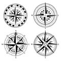 Wind rose retro design vector collection. Vintage nautical or marine wind rose and compass icons set, for travel