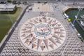 The wind rose on the square of the monument to the discoveries in Lisbon in tilt-shift Royalty Free Stock Photo