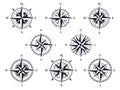 Wind rose. Vintage compass with north, south and west, east pointers. Cartography marine retro map sign or tattoo design