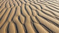 Wind sculpted sand forms smooth undulating patterns on a desert landscape Royalty Free Stock Photo