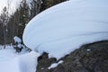 Wind sculpted snow drift on top of a boulder. Royalty Free Stock Photo