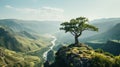 Wind sculpted tree on hillside epitomizes the unbridled beauty of untamed wilderness