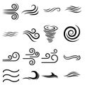 Wind Sign Black Thin Line Icon Set Include of Storm, Wave, Flowing and Swirl. Vector illustration of Icons Royalty Free Stock Photo