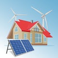 Wind solar hybrid power system, vector illustration