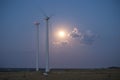 Wind station turbines and full moon