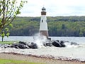 Wind storm waves on Myer`s Park lighthouse Cayuga Lake Royalty Free Stock Photo
