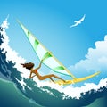 Wind surfer girl on the wave Royalty Free Stock Photo