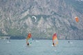 Wind-surfers on the Lake Garda, Italy.