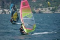 Wind-surfers on the Lake Garda, Italy.